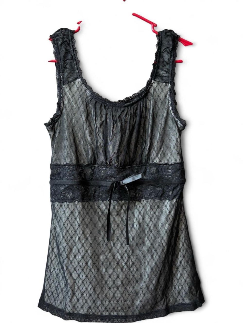 Maurices Black Sheer Lace Chemise with Waist Ribbon